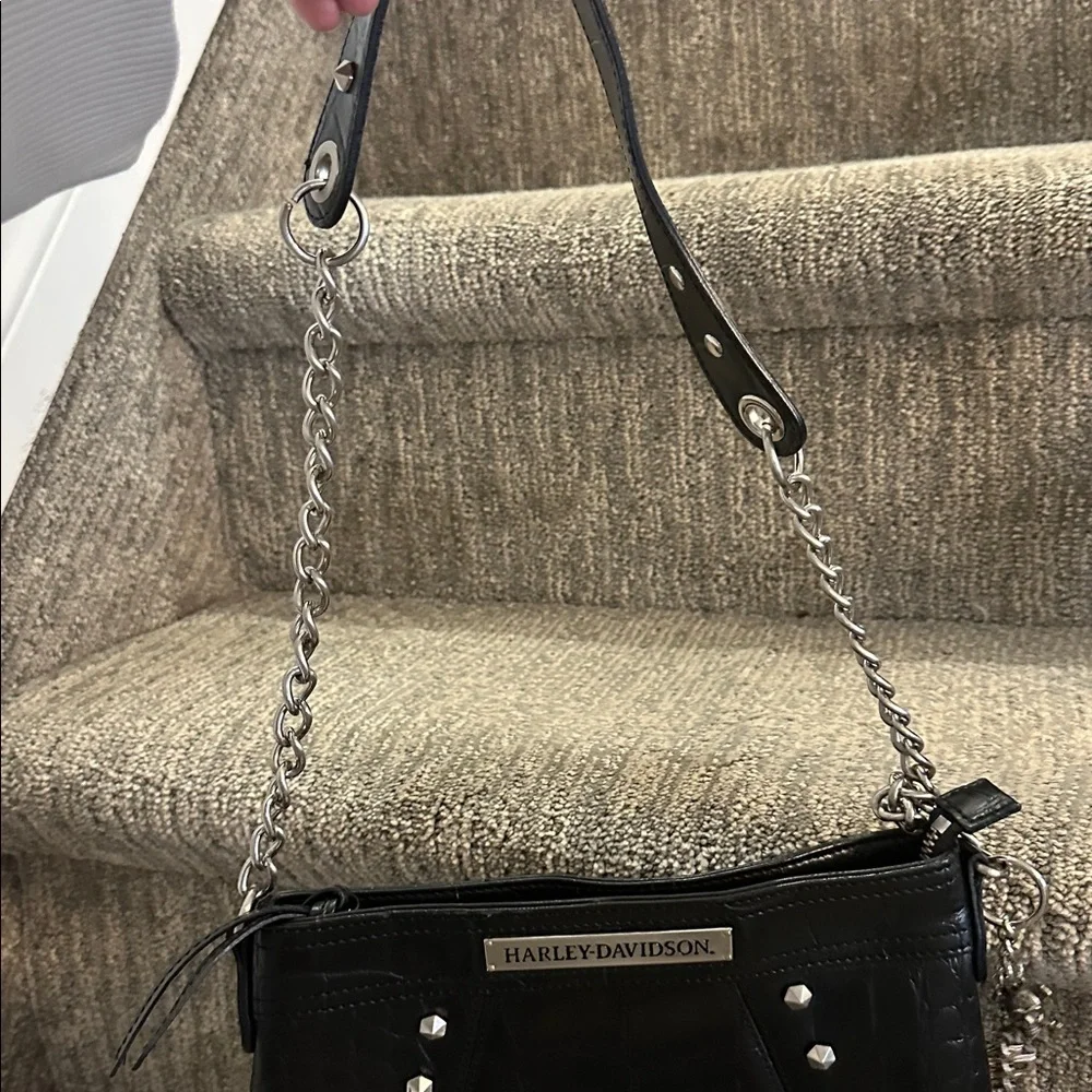 Harley Davidson genuine leather bag with alligator print studs and lepard print - Picture 3 of 10